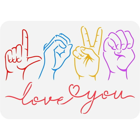 Love Sign Language Stencil 8.3x11.7inch Reusable Sign Language Poses Love You Painting Template DIY Craft 1pc