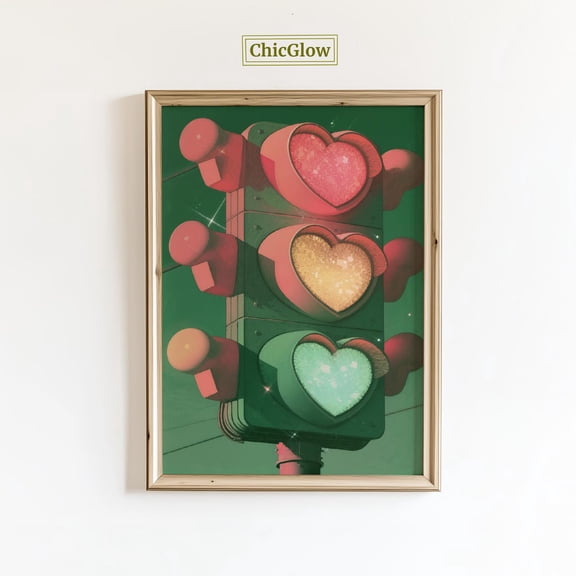 Love Signal Wall Art – Heart Traffic Light Poster, Romantic Pop Art Decor, Unframed Poster Size 24x36