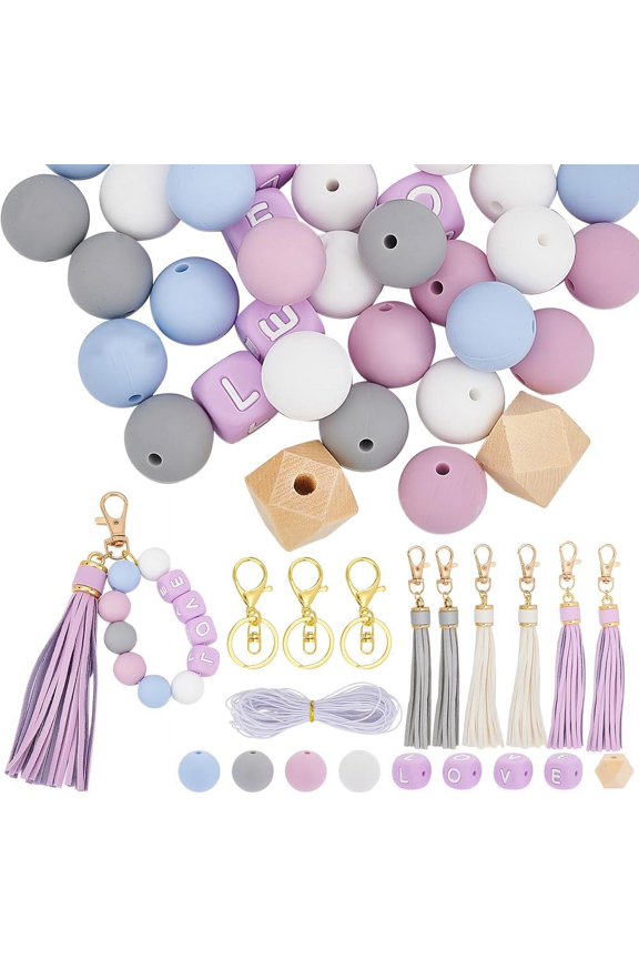 Love Silicone Beads Keychain Making Kit Silicone Keychain Beads Silicone Letter Beads Purple Round Cube Silicone Bead DIY