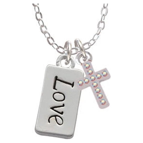 Love - Silver Tone Crystal AB Cross Sophia Necklace, 18"+1"
