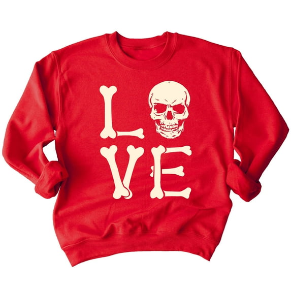 Love Skull Couples Halloween Gothic Costume Skeleton Head Crewneck Sweatshirt, 2XL, Red