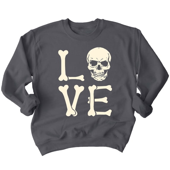 Love Skull Couples Halloween Gothic Costume Skeleton Head Crewneck Sweatshirt, XL, Charcoal