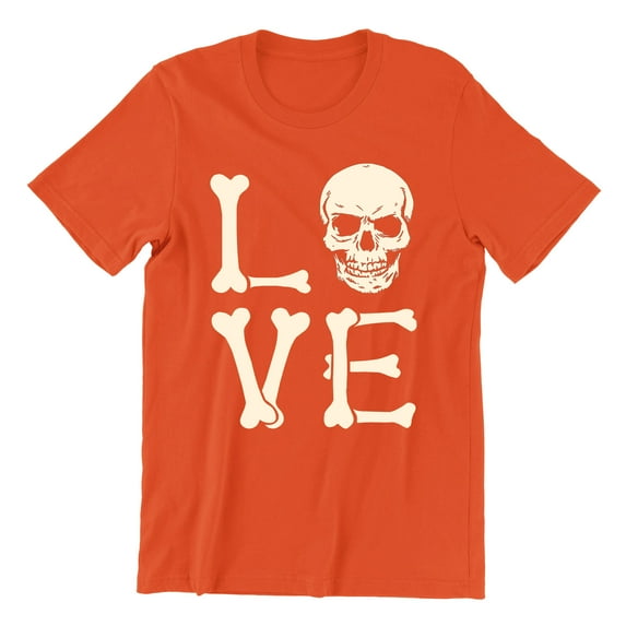 Love Skull Couples Halloween Gothic Costume Skeleton Head Unisex Men's T-shirt, 3XL, Orange