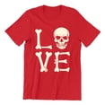 thumbnail image 1 of Love Skull Couples Halloween Gothic Costume Skeleton Head Unisex Men's T-shirt, XL, Red, 1 of 6