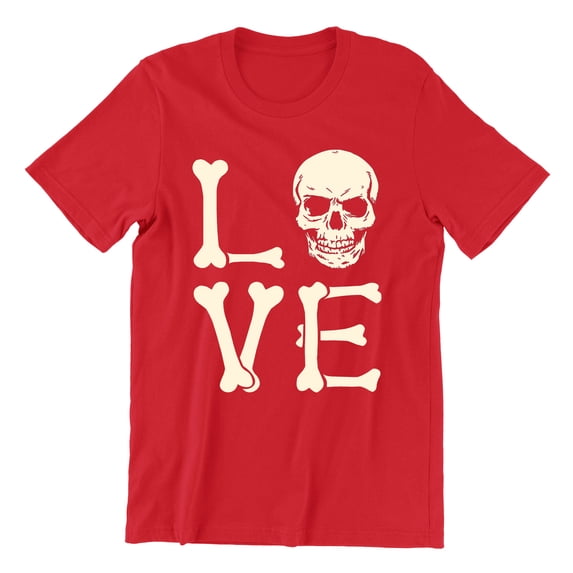 Love Skull Couples Halloween Gothic Costume Skeleton Head Unisex Men's T-shirt, XL, Red