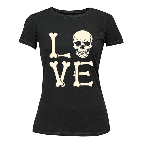 Love Skull Couples Halloween Gothic Costume Skeleton Head Women's T-shirt, 2XL, Black