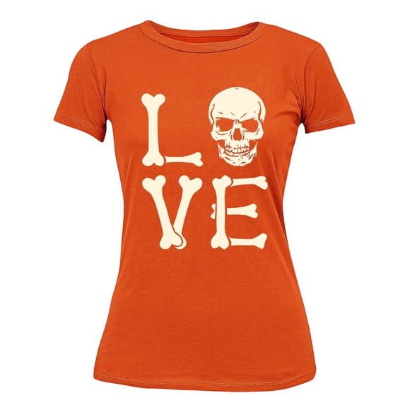 Love Skull Couples Halloween Gothic Costume Skeleton Head Women's T-shirt, S, Orange