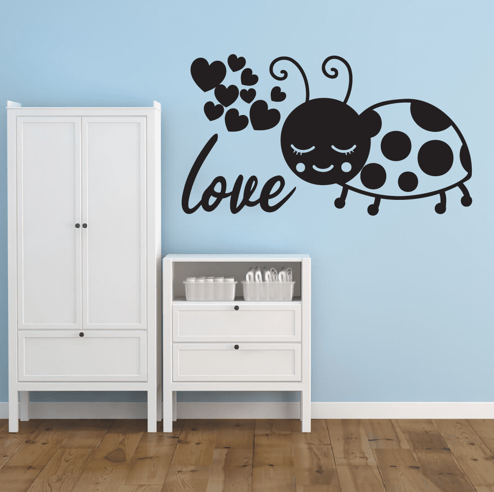 Love Small Hearts Ladybug Ladybugs Lady Bug Bugs Animal Insect Vinyl Design Wall Sticker Art