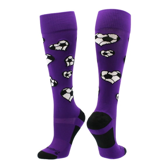 Love Soccer Hearts Socks Over the Calf (Purple, Medium)
