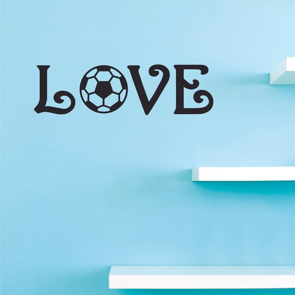 Love Soccer Vinyl Wall Art Decal for Bedroom or Living Room - 6" x 20" DIY Removable Adhesive Sports Lover Home Sticker Decoration