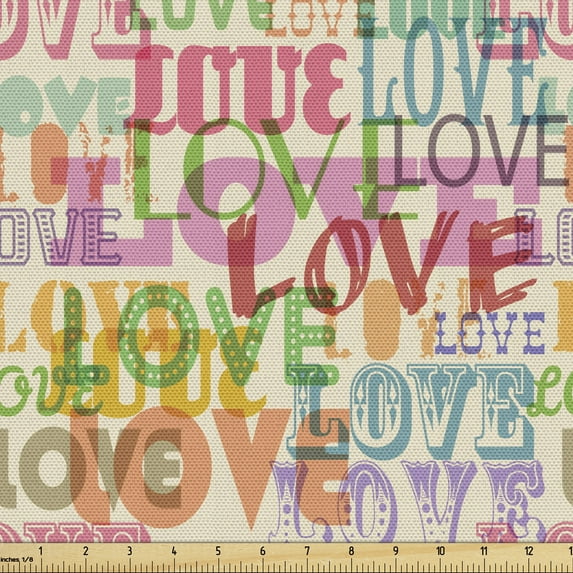Ambesonne Love Fabric by the Yard Upholstery, Colorful Romantic Engagement, 1 Yard, Multicolor