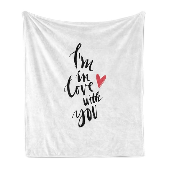 Love Soft Flannel Fleece Blanket, Brush Stroke Effect Style Calligraphy Art Handwritten Love Words Romantic, Cozy Plush for Indoor and Outdoor Use, 50" x 70", Dark Coral Black White, by Ambesonne