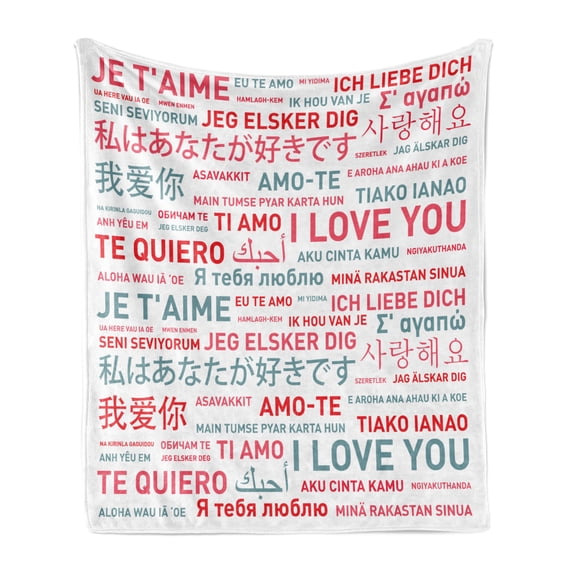 Love Soft Flannel Fleece Blanket, Emotional Messages in Various World Languages Love Has No Walls Culture Art Theme, Cozy Plush for Indoor and Outdoor Use, 50" x 60", White Grey Red, by Ambesonne