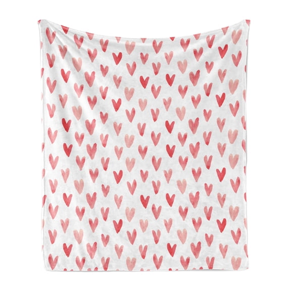Love Soft Flannel Fleece Blanket, Hearts Retro Painted Ornamental Love Shapes Simple Minimalistic Design Artwork, Cozy Plush for Indoor and Outdoor Use, 60" x 80", Dark Coral White, by Ambesonne