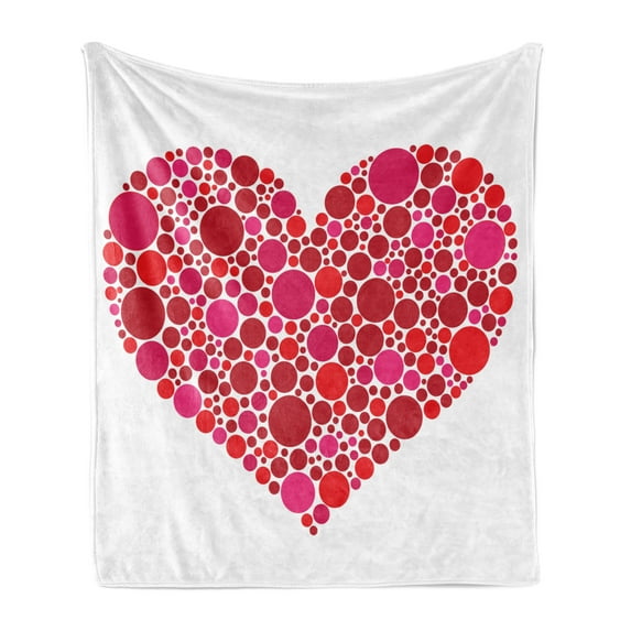 Love Soft Flannel Fleece Blanket, Illustrated Drawing of Dots Hearts Romantic Motif Print on Plain Backdrop, Cozy Plush for Indoor and Outdoor Use, 70" x 90", White Magenta Vermilion, by Ambesonne