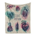 thumbnail image 1 of Love Soft Flannel Fleece Blanket, Pattern of Love Potion Little Hearts in Old Magic Bottles Feather and Leaf, Cozy Plush for Indoor and Outdoor Use, 50" x 70", Warm Taupe Multicolor, by Ambesonne, 1 of 5