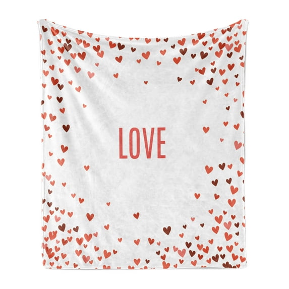 Love Soft Flannel Fleece Blanket, Romance Themed Illustration Hearts Background Abstract Amour Ornamental Design, Cozy Plush for Indoor and Outdoor Use, 70" x 90", Burgundy Red White, by Ambesonne