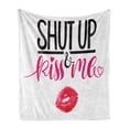 thumbnail image 1 of Love Soft Flannel Fleece Blanket, Shut up and Kiss Me Hand Lettering Valentine's Day Theme Lipstick Stain, Cozy Plush for Indoor and Outdoor Use, 60" x 80", Pink Hot Pink and Black, by Ambesonne, 1 of 6