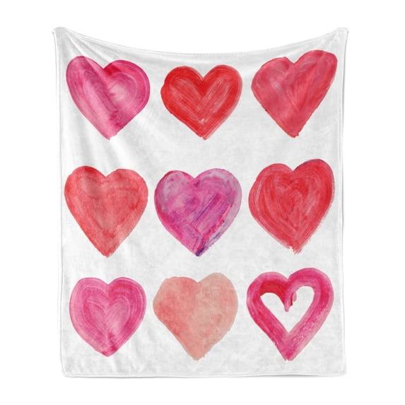 Love Soft Flannel Fleece Blanket, Watercolor Style Inspired Hand Drawn Like Little Hearts on a Plain Background, Cozy Plush for Indoor and Outdoor Use, 50" x 60", Dark Coral Magenta, by Ambesonne