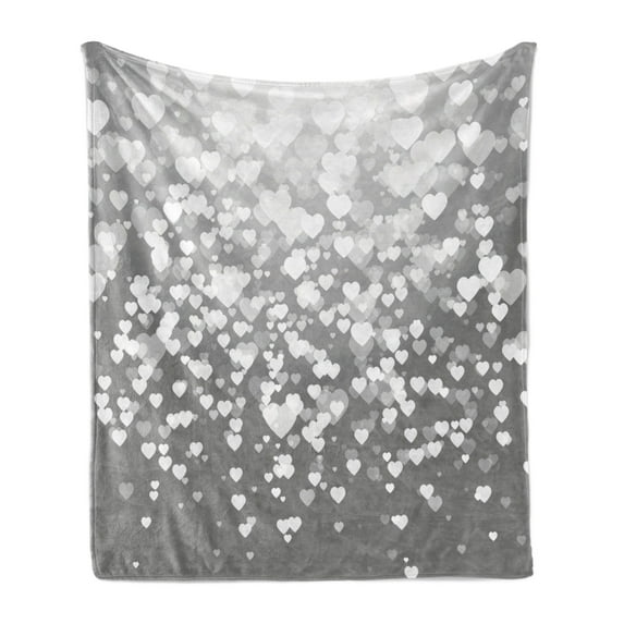 Love Soft Flannel Fleece Throw Blanket, Abstract Artwork with Hearts Silhouette Sunshines Marriage Passion Party Print, Cozy Plush for Indoor and Outdoor Use, 60" x 80", Dimgrey White, by Ambesonne