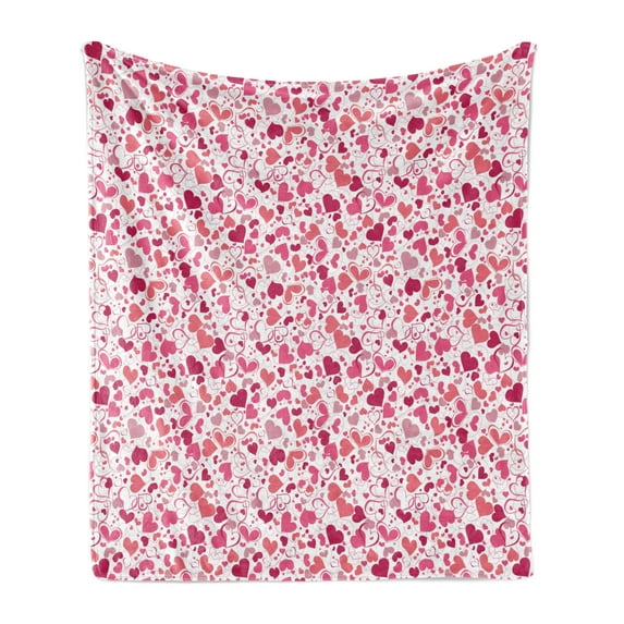 Love Soft Flannel Fleece Throw Blanket, Abstract Sentimental Composition with Big Little Hearts in Pink Colors Curly Soft, Cozy Plush for Indoor and Outdoor Use, 50" x 60", Multicolor, by Ambesonne