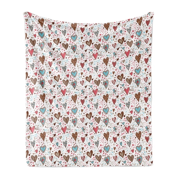 Love Soft Flannel Fleece Throw Blanket, Assortment of Hearts with Various Shapes Sizes and Colors with Dotted Background, Cozy Plush for Indoor and Outdoor Use, 70" x 90", Multicolor, by Ambesonne