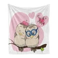 thumbnail image 1 of Love Soft Flannel Fleece Throw Blanket, Cartoon Birds is Sitting on a Branch Bee Smiling Loving Valentine, Cozy Plush for Indoor and Outdoor Use, 70" x 90", Pale Pink Beige Taupe, by Ambesonne, 1 of 5