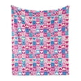 thumbnail image 1 of Love Soft Flannel Fleece Throw Blanket, Doodle Sketchy Hearts in Squares Childish Romance Girls Kids Design, Cozy Plush for Indoor and Outdoor Use, 50" x 60", Pink Blue Cream, by Ambesonne, 1 of 6