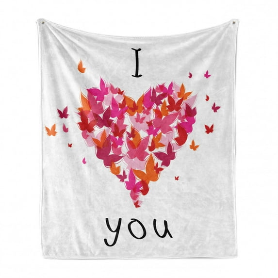 Love Soft Flannel Fleece Throw Blanket, Heart Filled Butterflies Soul Mate Real True Deep My Dear Illustration, Cozy Plush for Indoor and Outdoor Use, 60" x 80", Multicolor, by Ambesonne