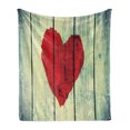 thumbnail image 1 of Love Soft Flannel Fleece Throw Blanket, Heart Painted on Rustic Wooden Wall Romance Affection Pleasure Themed Print, Cozy Plush for Indoor and Outdoor Use, 60" x 80", Red Pale Green, by Ambesonne, 1 of 6