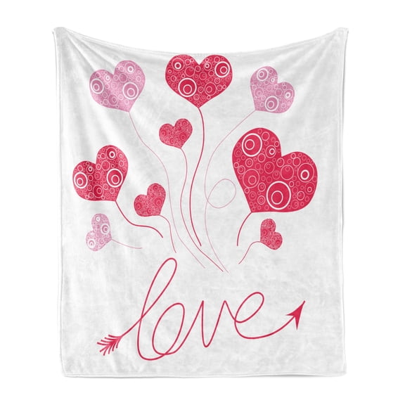 Love Soft Flannel Fleece Throw Blanket, Love Heart Shaped Balloons Party Entertainment Happiness Theme Retro Print, Cozy Plush for Indoor and Outdoor Use, 50" x 60", Magenta Rose White, by Ambesonne