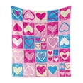 thumbnail image 1 of Love Soft Flannel Fleece Throw Blanket, Hearts in Square Shapes Geometrical Celebrate Childish Children Artwork, Cozy Plush for Indoor and Outdoor Use, 50" x 60", Blue Ivory Pink, by Ambesonne, 1 of 5