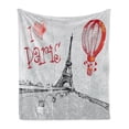 thumbnail image 1 of Love Soft Flannel Fleece Throw Blanket, I Love Paris Romance Hot Air Balloon with Hearts Doodle Style Print Image, Cozy Plush for Indoor and Outdoor Use, 60" x 80", Red Black Grey, by Ambesonne, 1 of 5