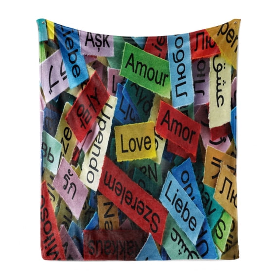 Love Soft Flannel Fleece Throw Blanket, Love Word Cloud Design in Different Languages French Japanese All Common Artwork, Cozy Plush for Indoor and Outdoor Use, 50" x 70", Multi, by Ambesonne