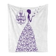 thumbnail image 1 of Love Soft Flannel Fleece Throw Blanket, Romantic Fairtytale Lady Butterflies Princess with Antique Chandelier Graphic, Cozy Plush for Indoor and Outdoor Use, 70" x 90", Purple and White, by Ambesonne, 1 of 5