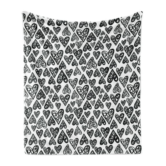 Love Soft Flannel Fleece Throw Blanket, Romantic Funny Sketch Style Heart Love Me Valentines Celebration Themes, Cozy Plush for Indoor and Outdoor Use, 60" x 80", Black White, by Ambesonne