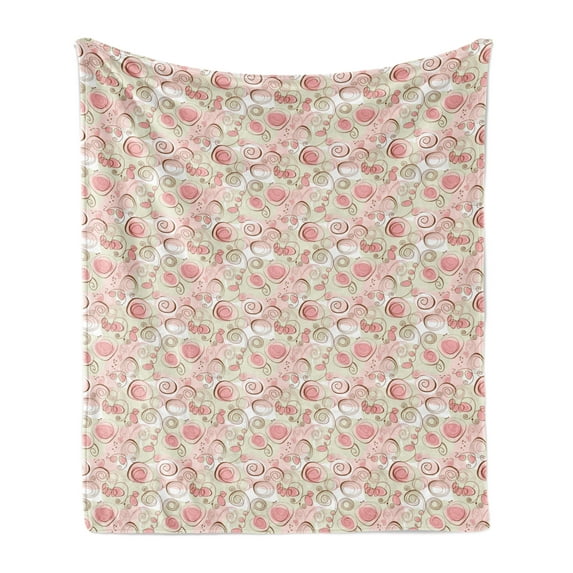 Love Soft Flannel Fleece Throw Blanket, Romantic Pastel Colored Scribble Random Shapes Hearts Springtime Floral, Cozy Plush for Indoor and Outdoor Use, 60" x 80", Pale Green Blush Brown, by Ambesonne