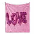 thumbnail image 1 of Love Soft Flannel Fleece Throw Blanket, Romantic Written in Fuchsia Balloons Celebration Valentine's Day Anniversary Party Theme, Cozy Plush for Indoor and Outdoor Use, 70" x 90", Pink, by Ambesonne, 1 of 5