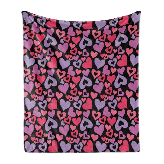 Love Soft Flannel Fleece Throw Blanket, Silhouette Hearts Pinkish Romantic Shapes Valentines Day Celebration Happy Cheerful, Cozy Plush for Indoor and Outdoor Use, 70" x 90", Multicolor, by Ambesonne