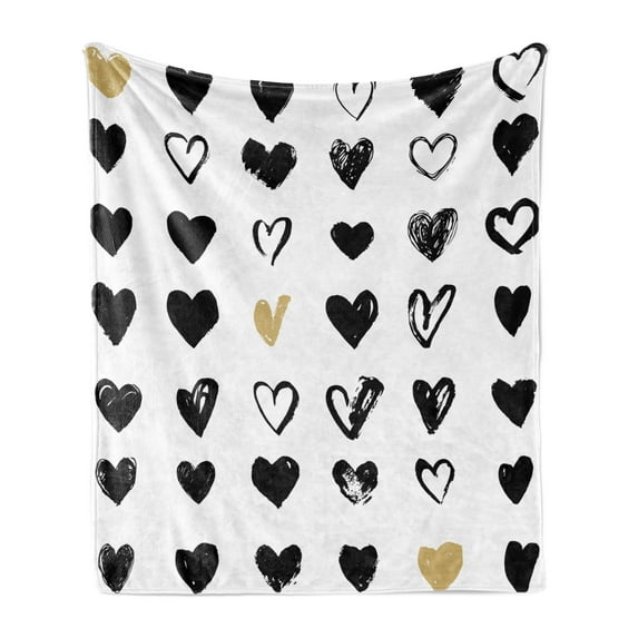 Love Soft Flannel Fleece Throw Blanket, Small Heart Let Me Love You Hipster Liking Spouse Couples Design, Cozy Plush for Indoor and Outdoor Use, 60" x 80", Tan Black White, by Ambesonne