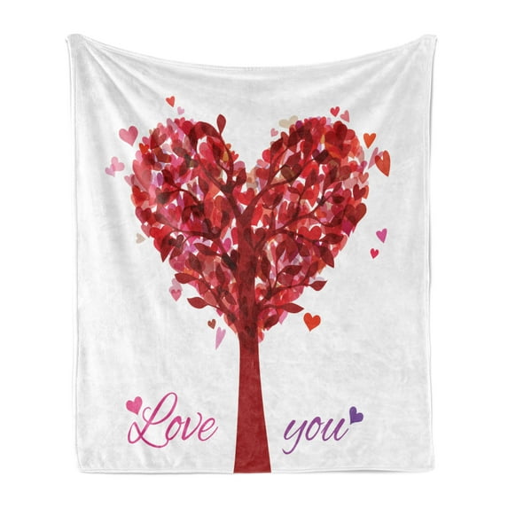 Love Soft Flannel Fleece Throw Blanket, Tree in the Shape of Heart Holiday Romance Garden Vintage Style Design, Cozy Plush for Indoor and Outdoor Use, 50" x 70", Ruby Pink Purple, by Ambesonne