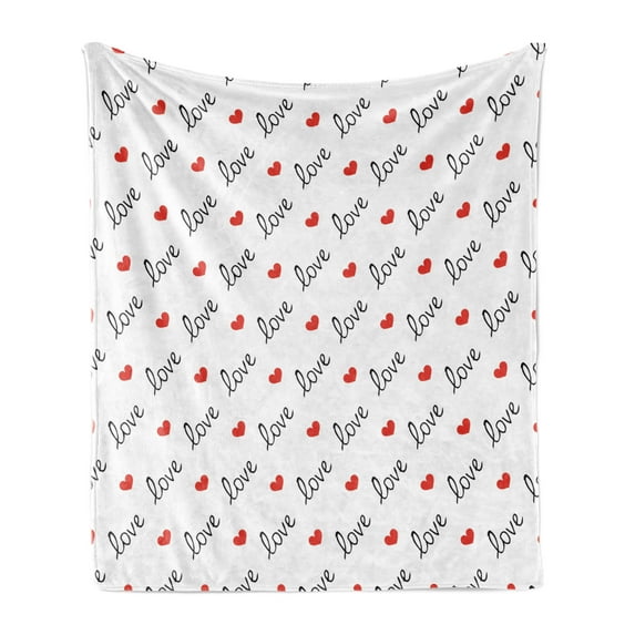 Love Soft Flannel Fleece Throw Blanket, Love Valentines Day Calligraphy Illustration Ornament Illustration Art, Cozy Plush for Indoor and Outdoor Use, 50" x 70", Vermilion Black, by Ambesonne