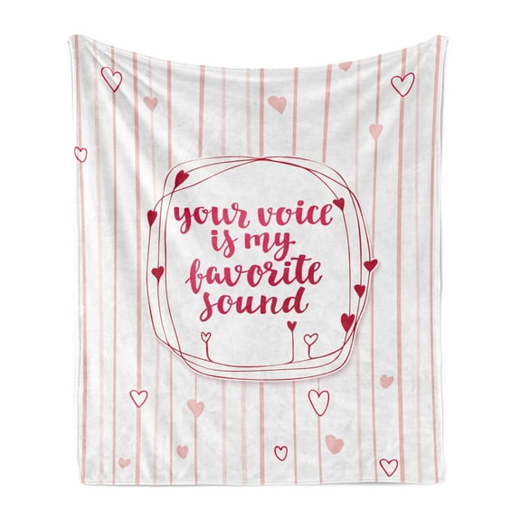 Love Soft Flannel Fleece Throw Blanket, Valentines Day Words with Hearts Frame on Vertical Lines Romantic Calligraphy, Cozy Plush for Indoor and Outdoor Use, 60" x 80", Pink Red Blush, by Ambesonne