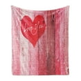 thumbnail image 1 of Love Soft Flannel Fleece Throw Blanket, Love You Heart on Grunge Style Rustic Wooden Background Valentines Day Retro Print, Cozy Plush for Indoor and Outdoor Use, 50" x 60", Red Pink, by Ambesonne, 1 of 5