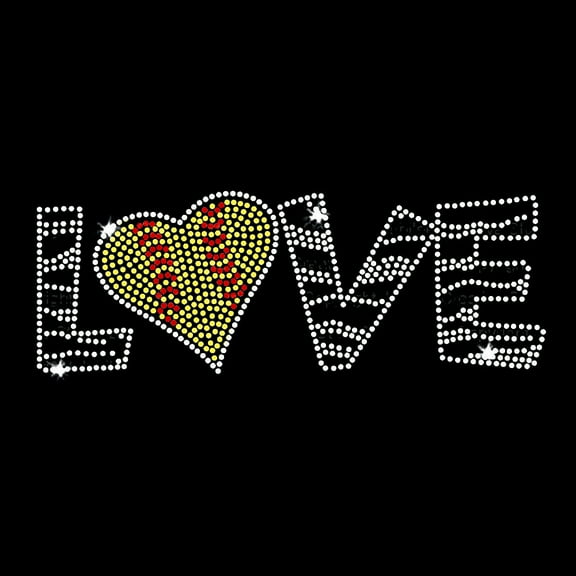 Love Softball Iron-on Clear Crystal Rhinestone Bling T-shirt Transfer by JCS Rhinestones