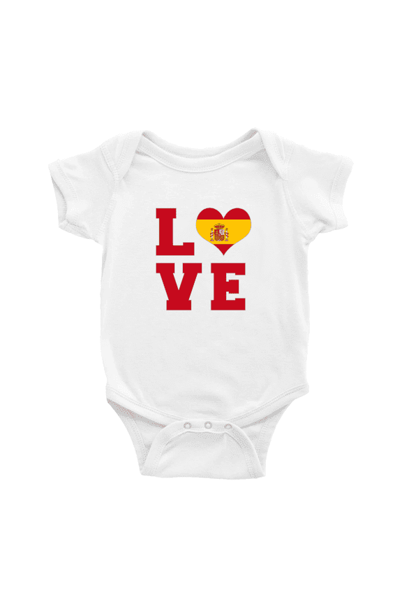 Love Spain Flag Heart Cute Baby Rompers Baby Clothes (White, 3-6 Months)