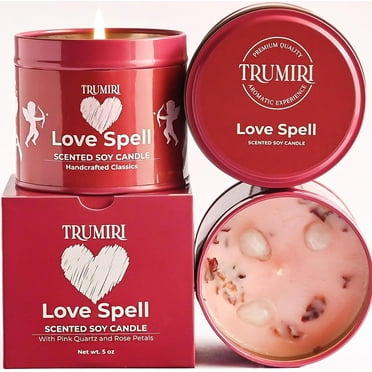 Love Spell - Candles for Home Scented - Velas Aromáticas para el Hogar - 5 oz Soy Wax - Natural Clean Organic Non Toxic - for Aromatherapy Meditation Gift Bathroom - Long Lasting - Heavily Scented