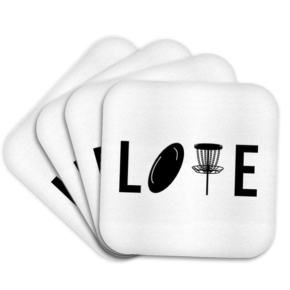 3drose, Love Spelled with Disc Golf Clipart. Black on White Background., Set of 4 Coasters - Soft
