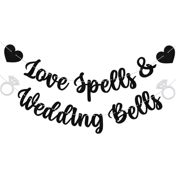 Love Spells & Wedding Bells Banner Halloween Wedding Party Decorations Bride or Die Halloween Bridal Shower Bachelorette Party Decorations Black & Silver
