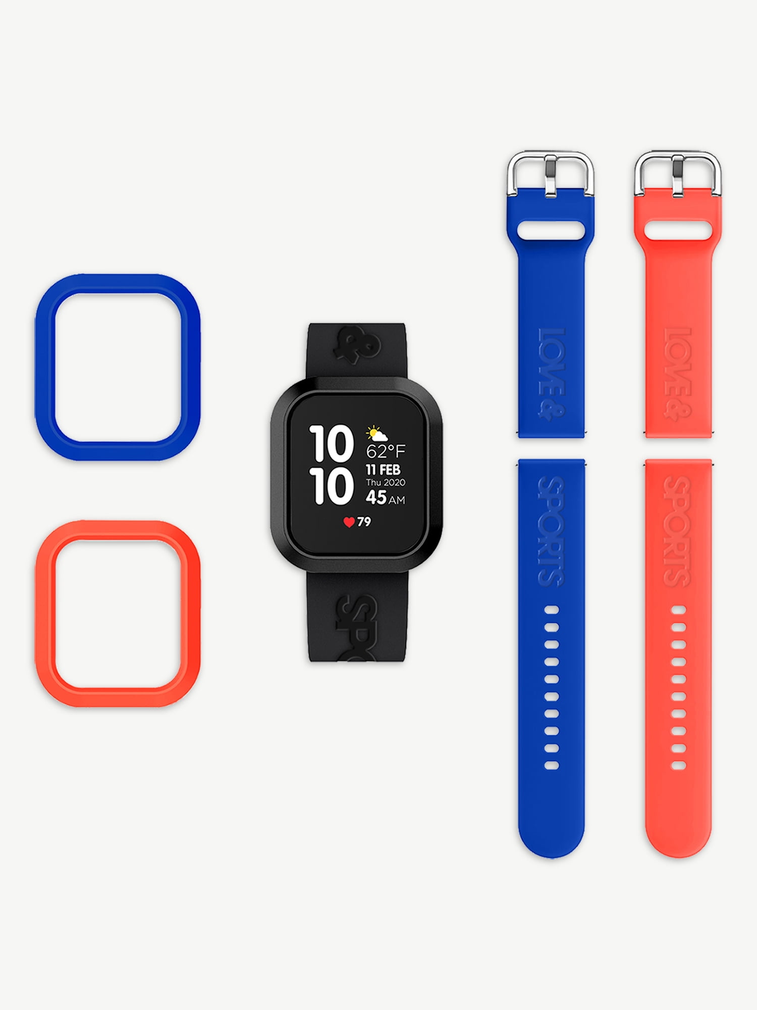 Love & Sports Unisex Adult Smartwatch with Extra Bezels and Straps